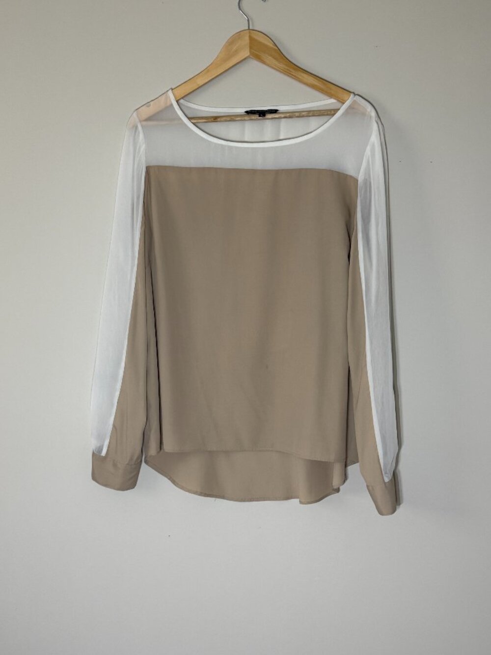 W118 by Walter Baker Taupe Ivory Sheer Panel Blouse L